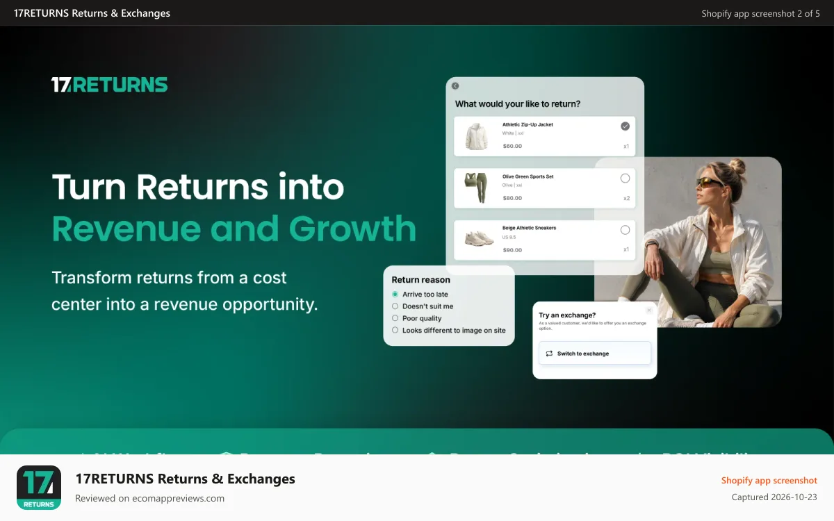 17RETURNS Returns & Exchanges Shopify app screenshot: Turn Returns into Revenue and Growth