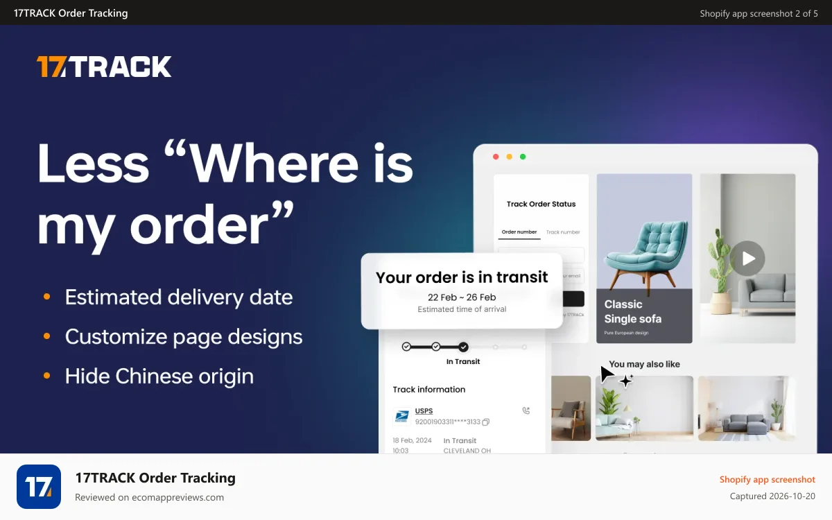 17TRACK Order Tracking Shopify app screenshot: Branding order tracking page