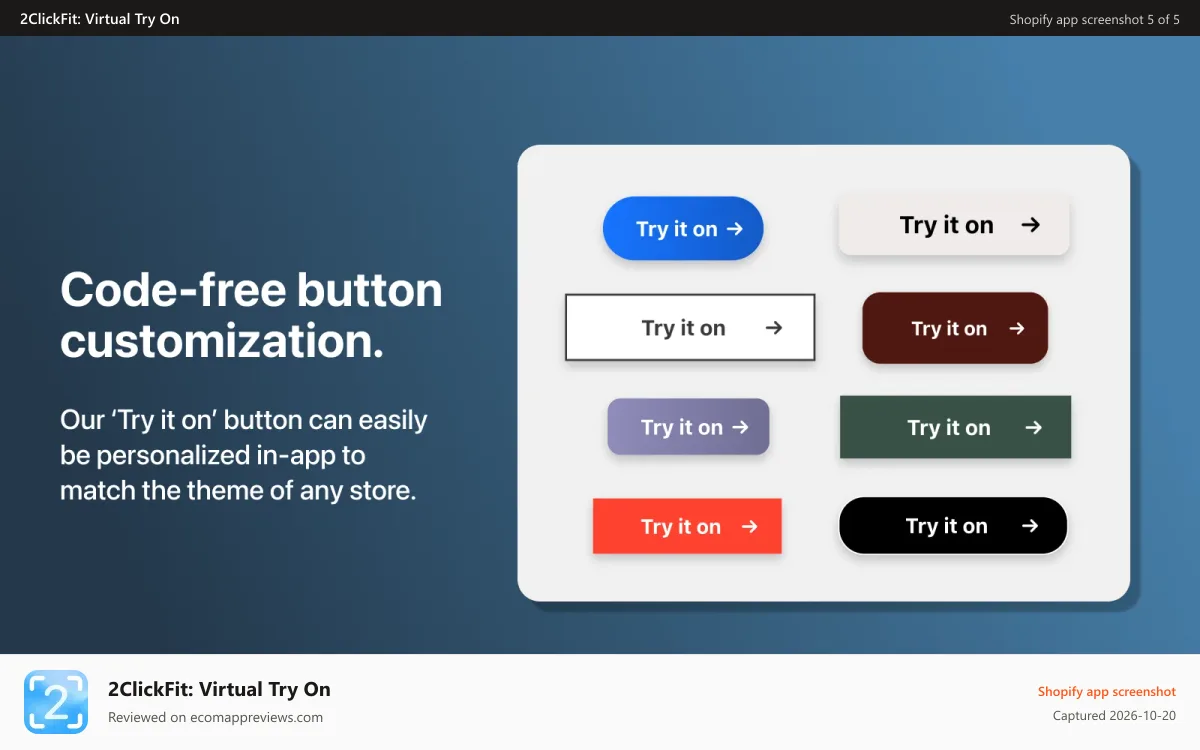 2ClickFit: Virtual Try On Shopify app screenshot: Code-free button customization.