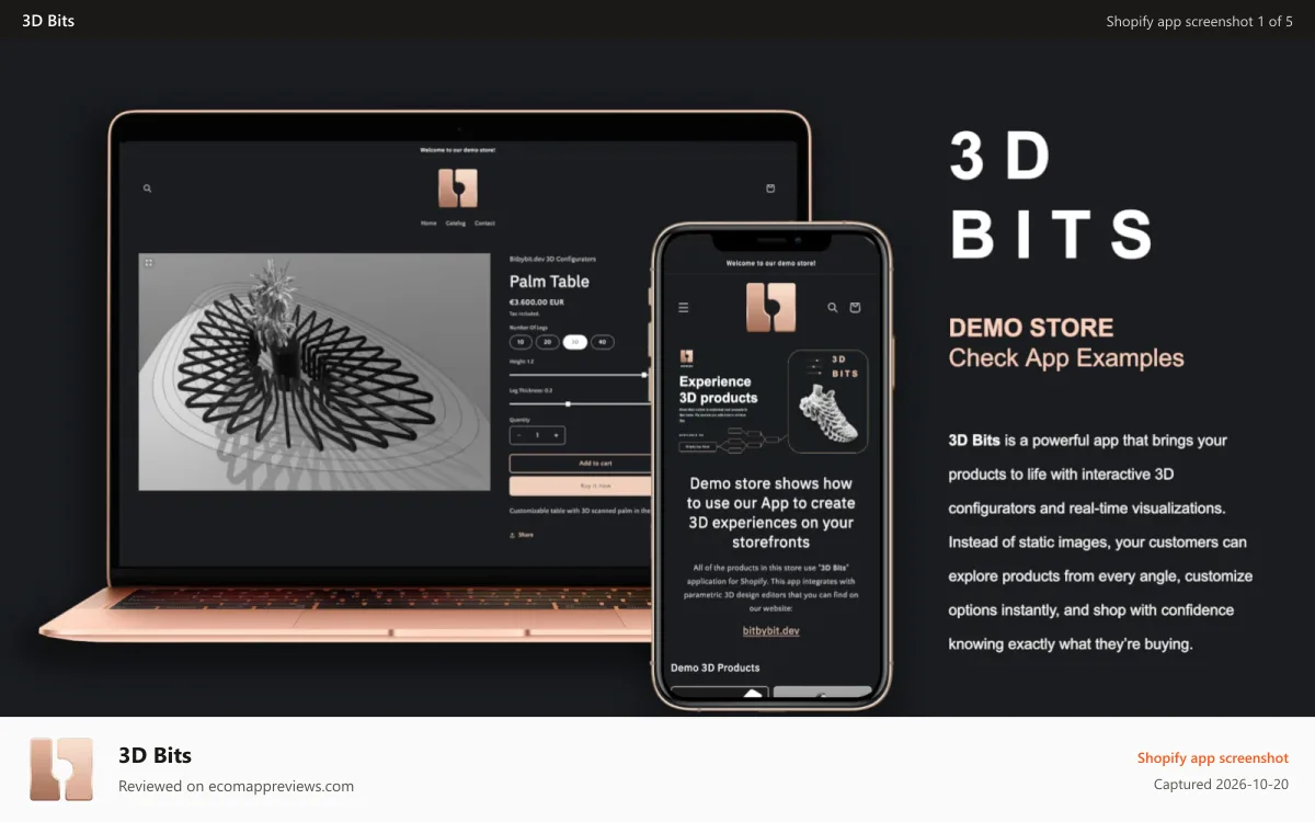 3D Bits Shopify app screenshot: 3D Bits app demo store - visit for live experience