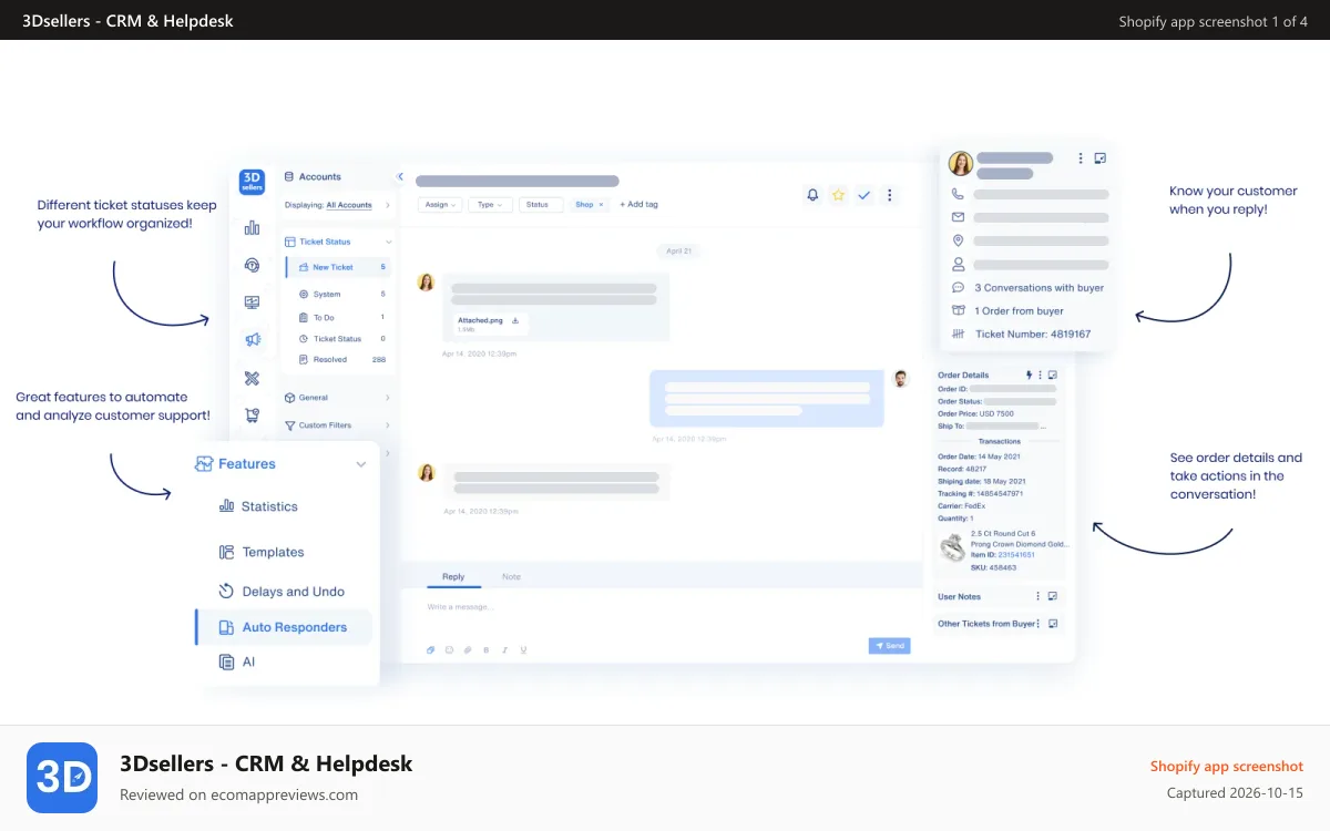 3Dsellers ‑ CRM & Helpdesk Shopify app screenshot: 3Dsellers Helpdesk