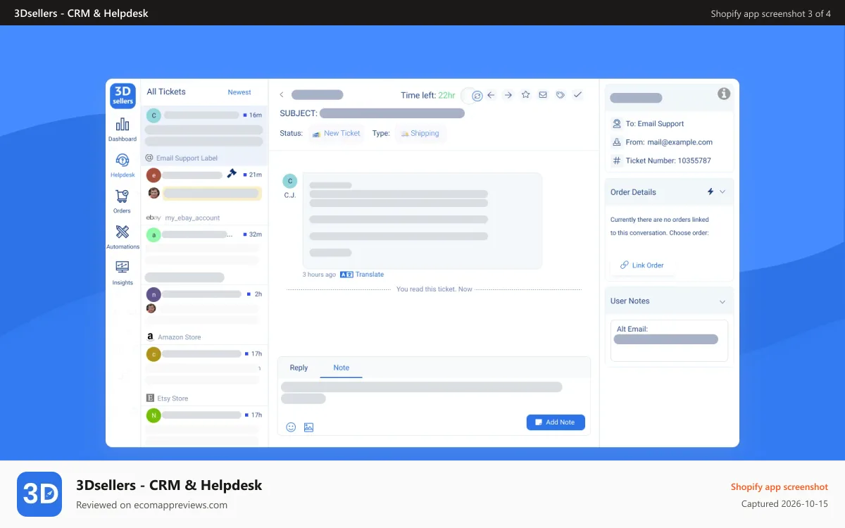 3Dsellers ‑ CRM & Helpdesk Shopify app screenshot: Smart Inbox