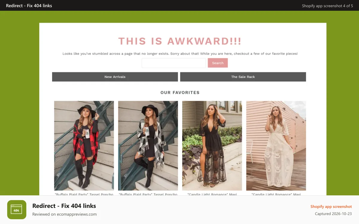 Redirect ‑ Fix 404 links Shopify app screenshot: Zooomy 404 custom page Text editor