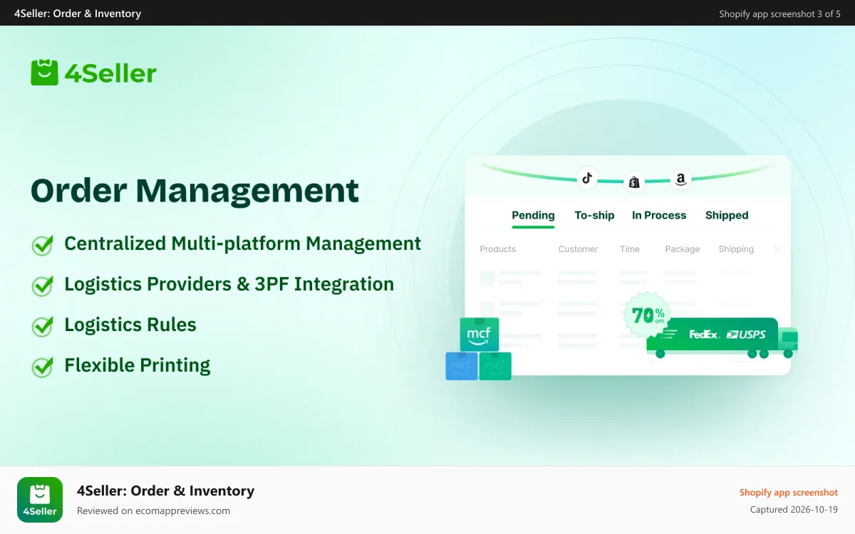 4Seller: Order & Inventory Shopify app screenshot: Multi-platform Order Management 4seller