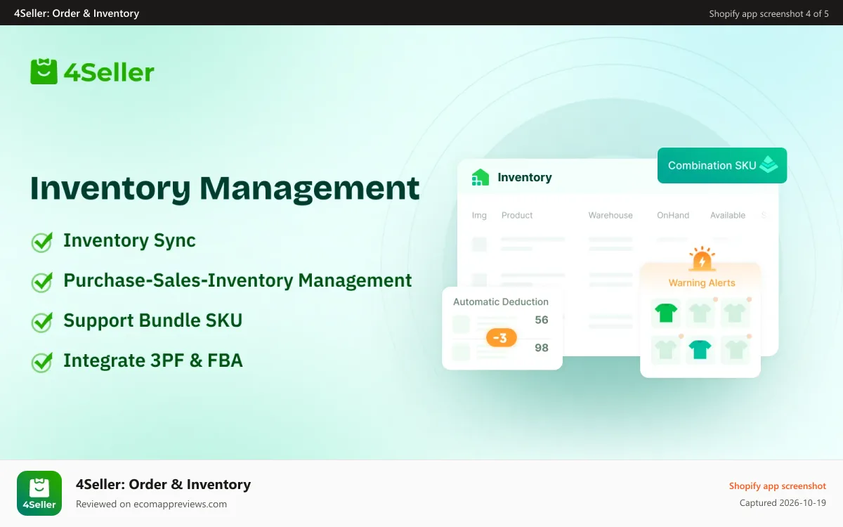 4Seller: Order & Inventory Shopify app screenshot: Multi-platform Inventory Management 4seller