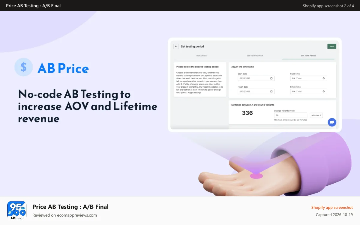 Price AB Testing : A/B Final Shopify app screenshot: create ab price test Price Variation Testing