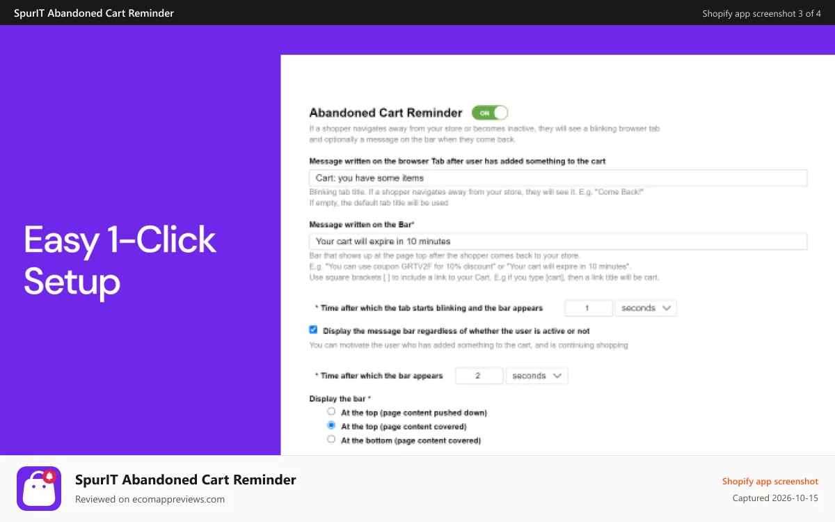 SpurIT Abandoned Cart Reminder Shopify app screenshot: abandoned checkout shopify