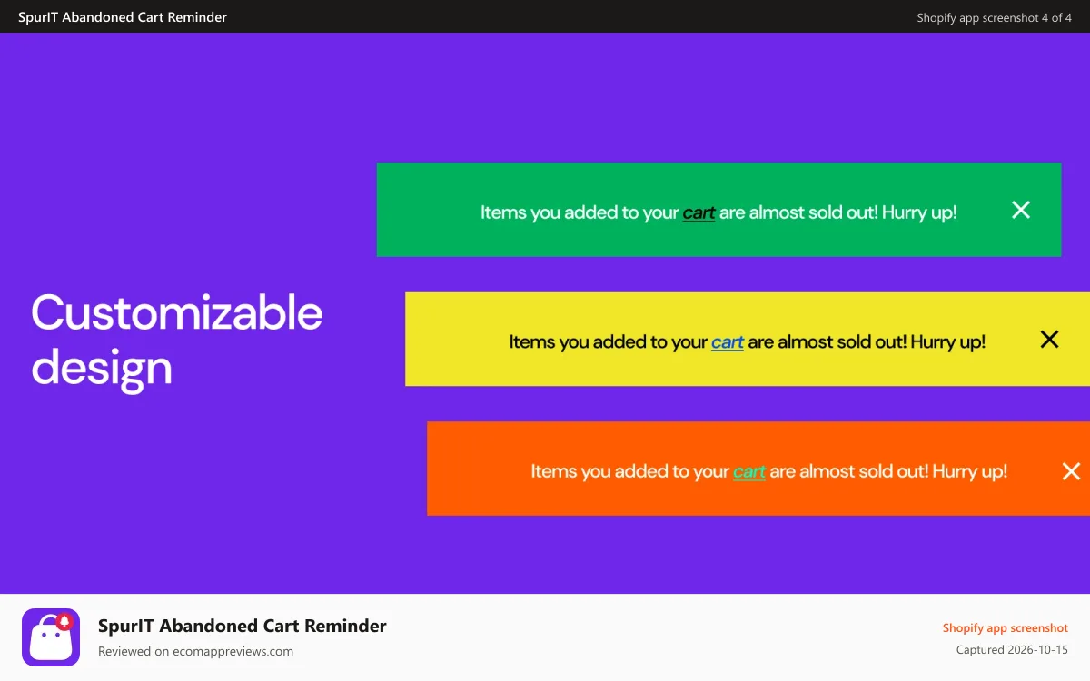 SpurIT Abandoned Cart Reminder Shopify app screenshot: shopify abandoned cart recovery