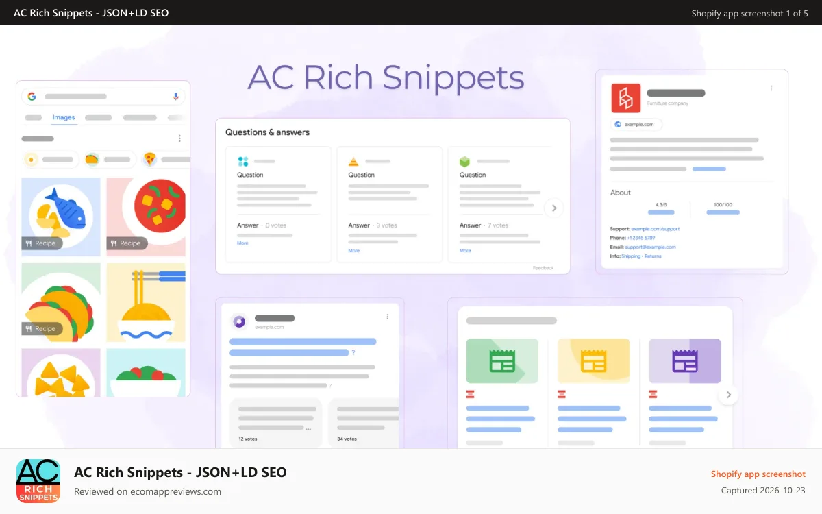 AC Rich Snippets ‑ JSON+LD SEO Shopify app screenshot: AC Rich Snippets JSON+LD SEO overview