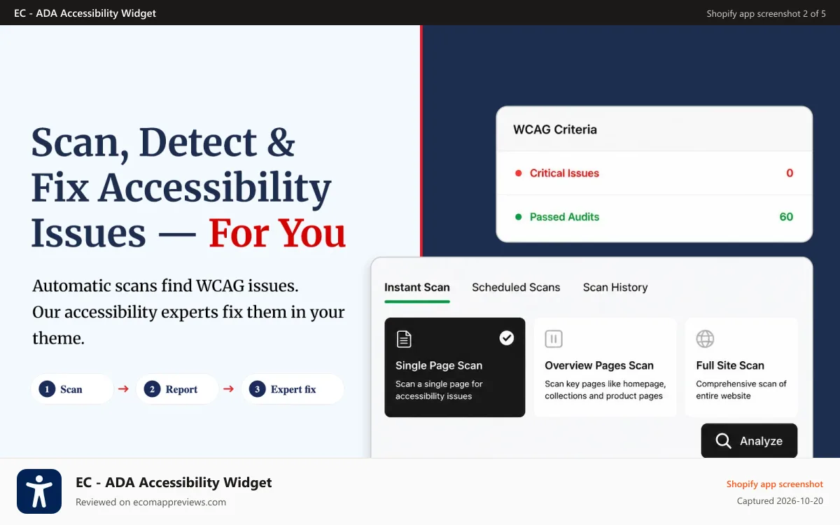 EC ‑ ADA Accessibility Widget Shopify app screenshot: Fix your bugs and issues with our help as fast as possible.