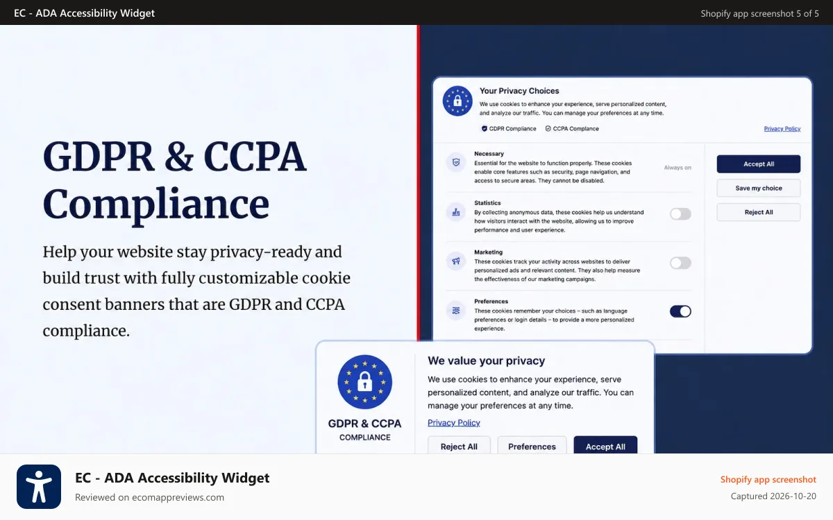 EC ‑ ADA Accessibility Widget Shopify app screenshot: AI Powered Alt Text Generation.