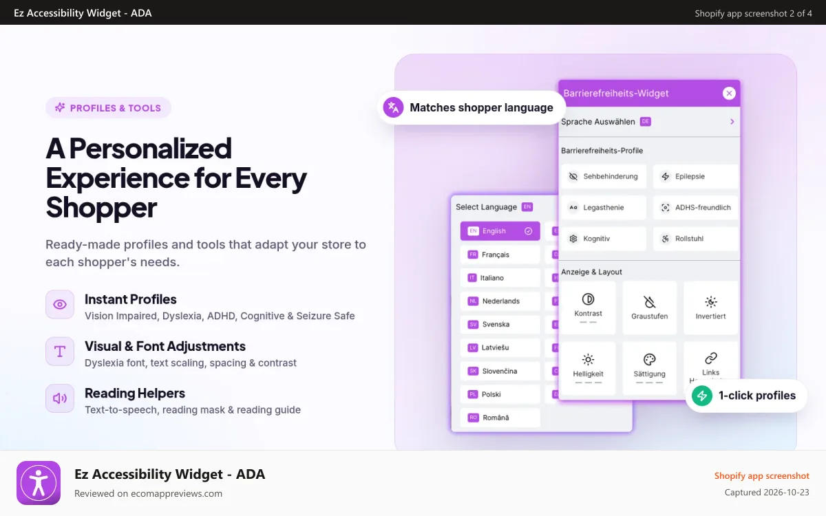 Ez Accessibility Widget ‑ ADA Shopify app screenshot: Provide a Personalized Shopping Experience
