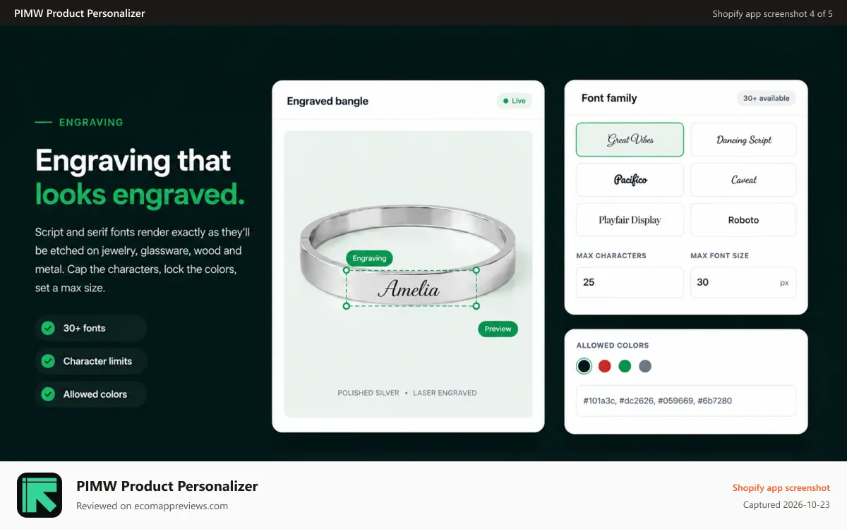 PIMW Product Personalizer Shopify app screenshot: unlimited Product Options, Variants, Variant Option, Options