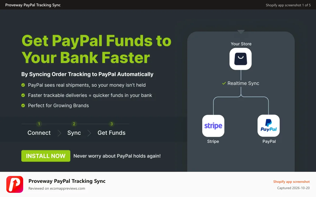 Proveway PayPal Tracking Sync Shopify app screenshot: paypal tracking