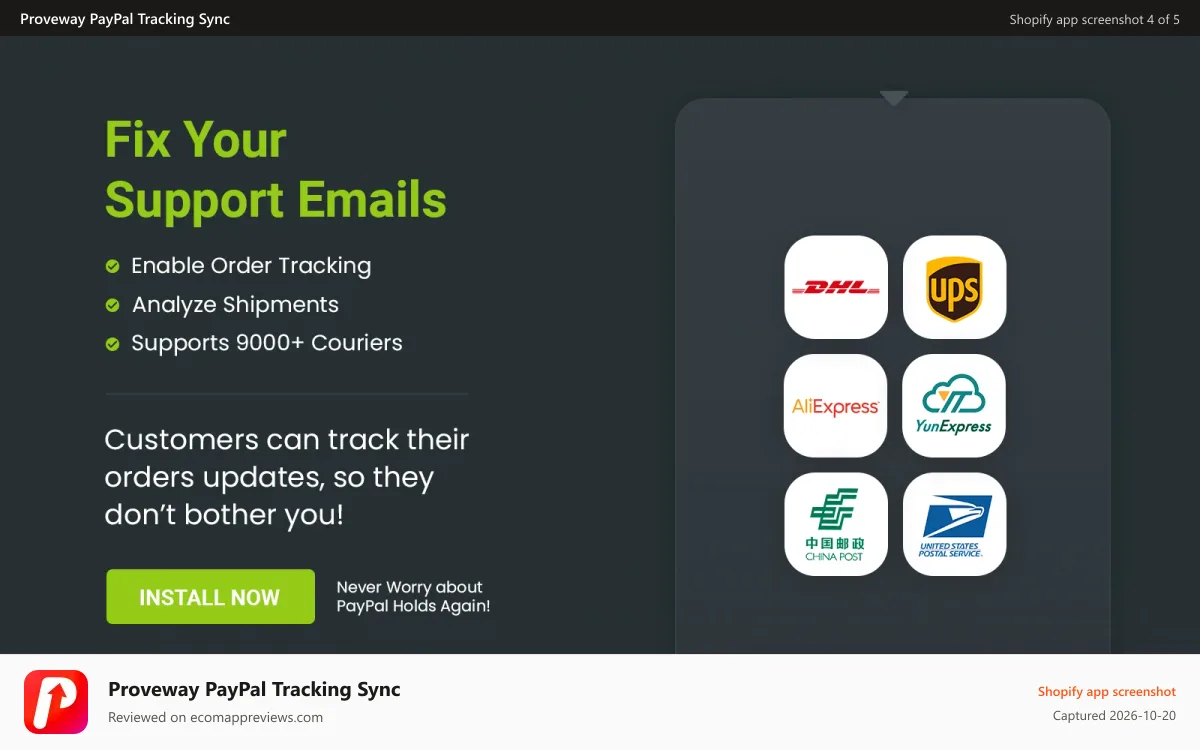 Proveway PayPal Tracking Sync Shopify app screenshot: Order Tracking Integration with couriers