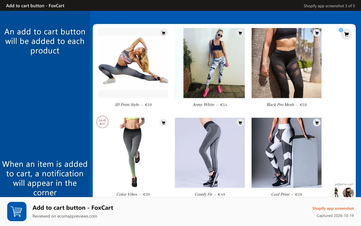 Add to cart button ‑ FoxCart Shopify app screenshot: Circle button (Nice) style - sales booster