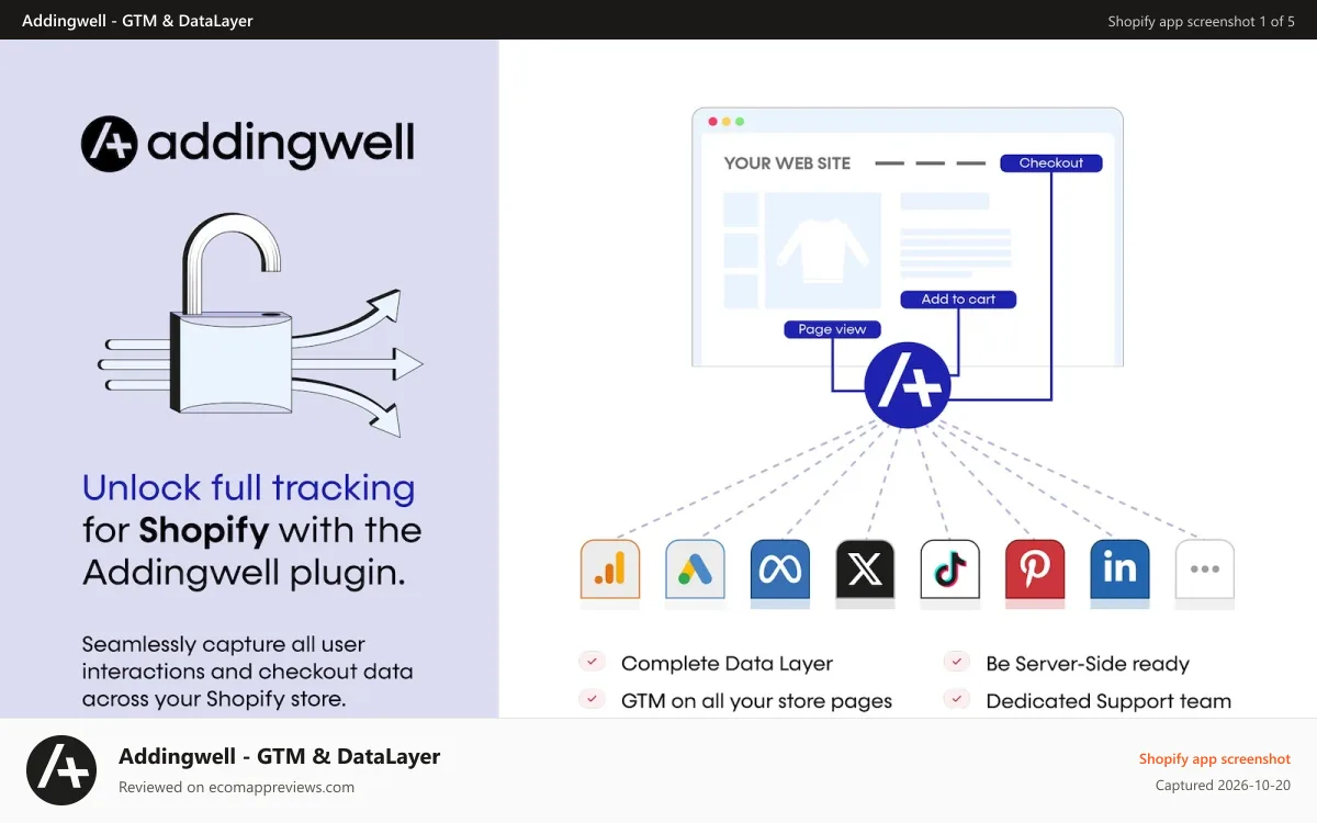 Addingwell ‑ GTM & DataLayer Shopify app screenshot: GTM & DataLayer