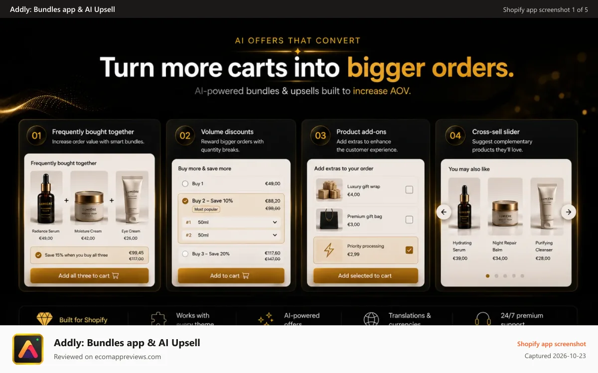 Addly: Bundles app & AI Upsell Shopify app screenshot: Best Shopify bundle upsell app for shopify stores to boost AOV