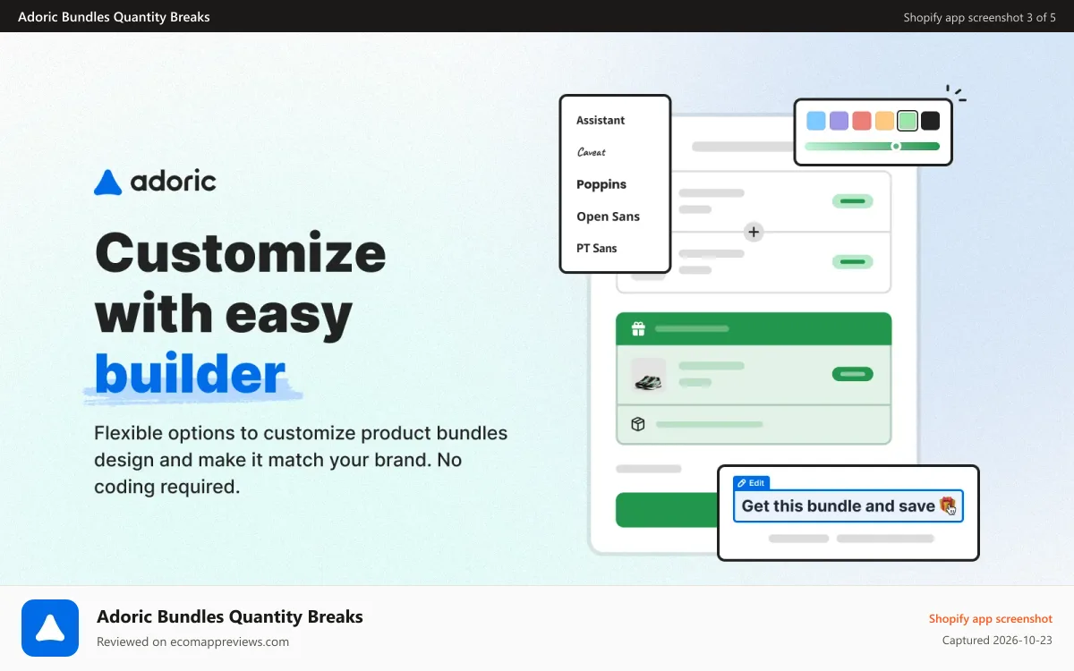 Adoric Bundles Quantity Breaks Shopify app screenshot: Customize with easy builder