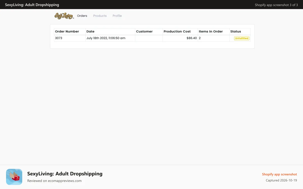 SexyLiving: Adult Dropshipping Shopify app screenshot: Order Tracking