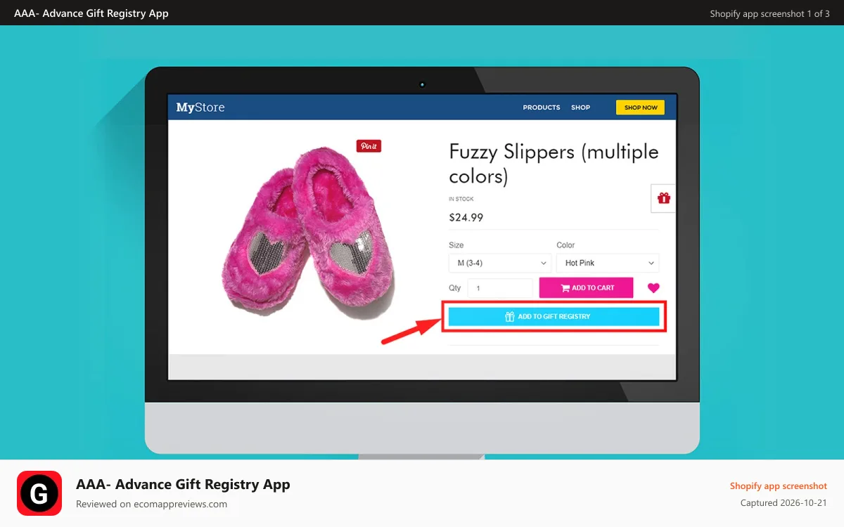 AAA‑ Advance Gift Registry App Shopify app screenshot: Show Gift Registry Shopify