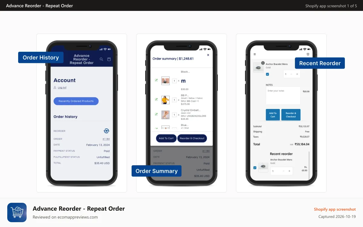 Advance Reorder ‑ Repeat Order Shopify app screenshot: Repeat order with advance reorder repeat order app