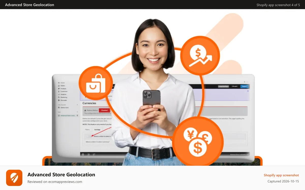 Advanced Store Geolocation Shopify app screenshot: Customize currency, language and products for every region