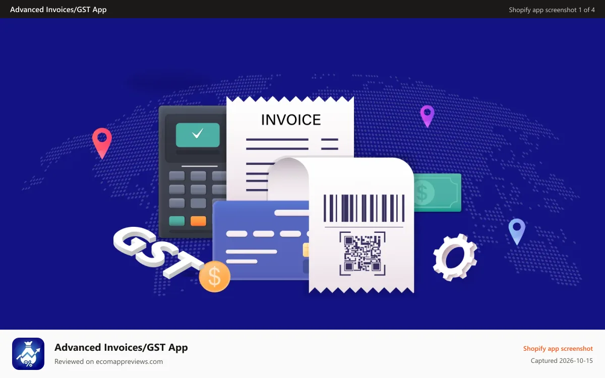 Advanced Invoices/GST App Shopify app screenshot: generate invoices and reports