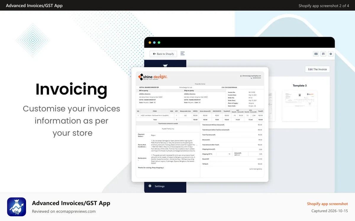 Advanced Invoices/GST App Shopify app screenshot: advanced-gst-app-invoicing