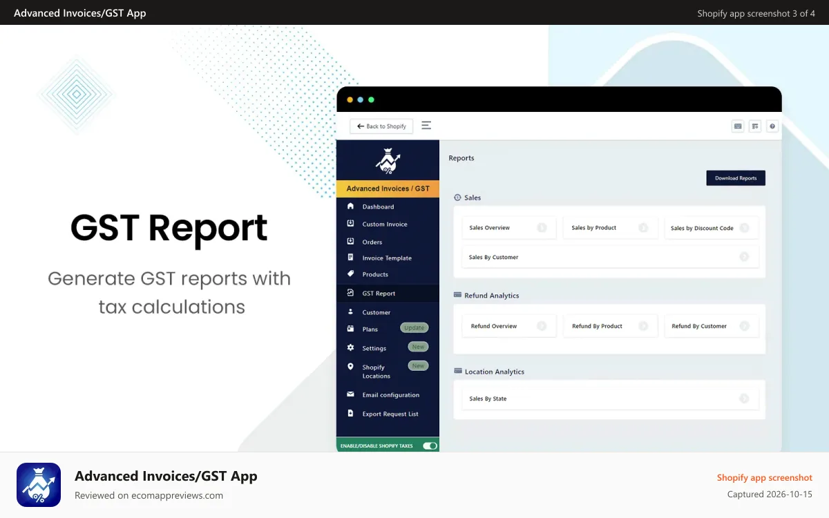 Advanced Invoices/GST App Shopify app screenshot: advanced-gst-report-filters-gst-report