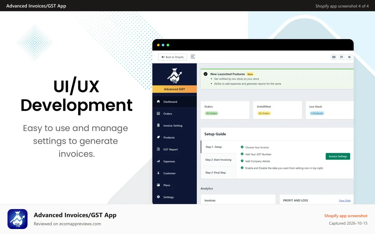 Advanced Invoices/GST App Shopify app screenshot: advanced-gst-report-strong-UI