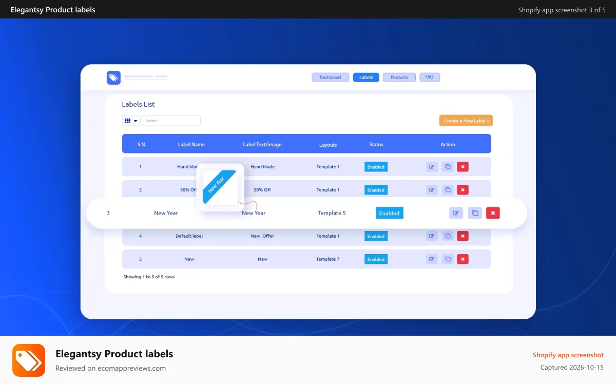 Elegantsy Product labels Shopify app screenshot: Elegantsy product labels bulk select products