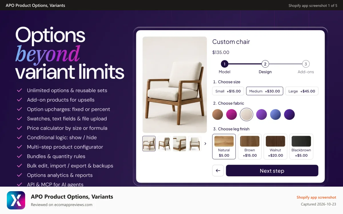 APO Product Options, Variants Shopify app screenshot: Advanced Product Options, Variants - Main banner with screens