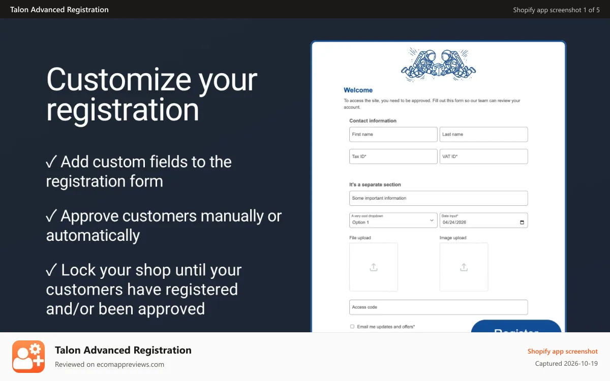 Talon Advanced Registration Shopify app screenshot: Customize your registration form