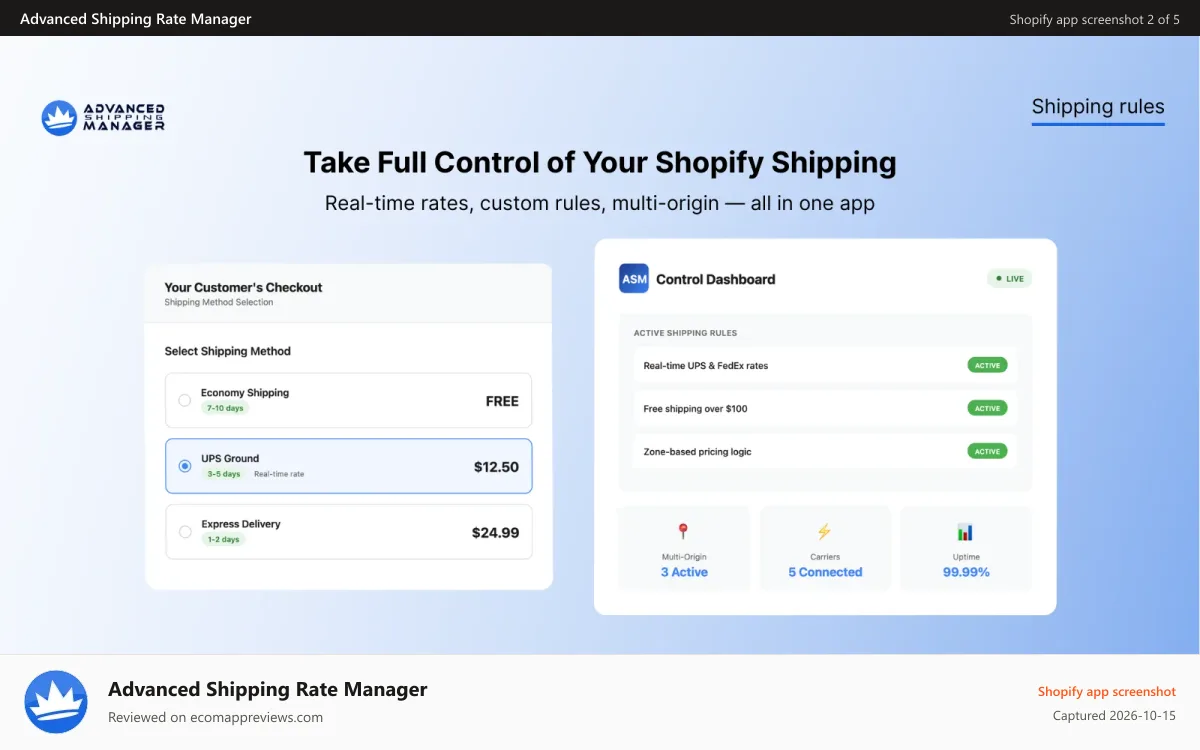 Advanced Shipping Rate Manager Shopify app screenshot: more examples of some various shipping rules that can be created