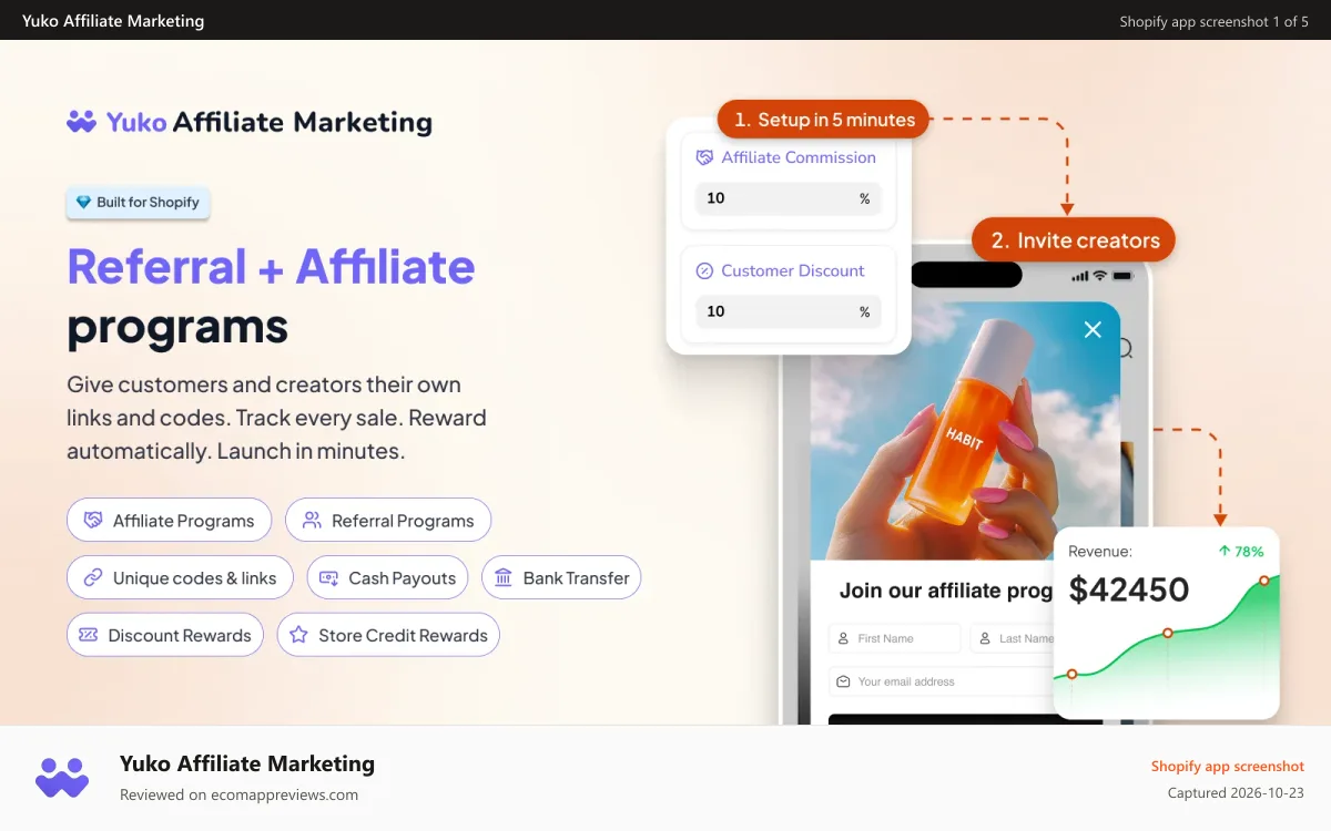 Yuko Affiliate Marketing Shopify app screenshot: Affiliate Marketing & Referral Programs for Shopify