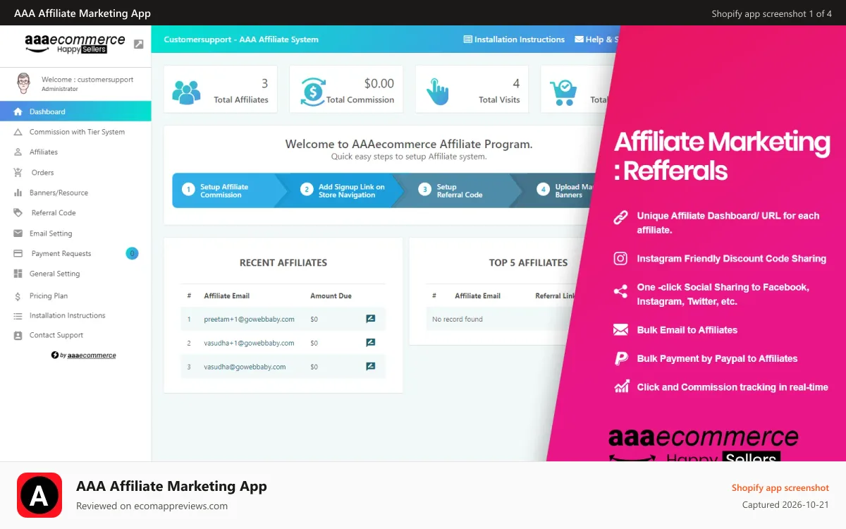 AAA Affiliate Marketing App Shopify app screenshot: Shopify Affiliate Marketing