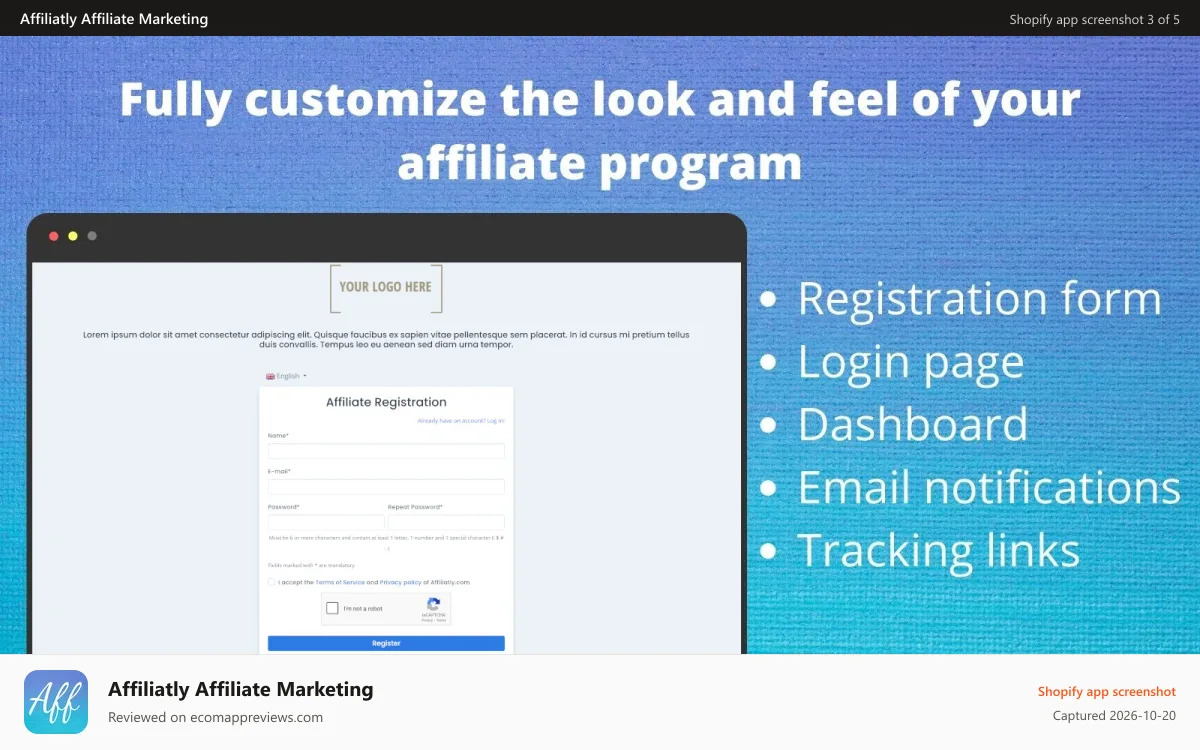 Affiliatly Affiliate Marketing Shopify app screenshot: Fully customize the look and feel of your affiliate program