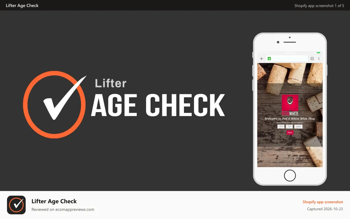 Lifter Age Check Shopify app screenshot: Age Check feature image