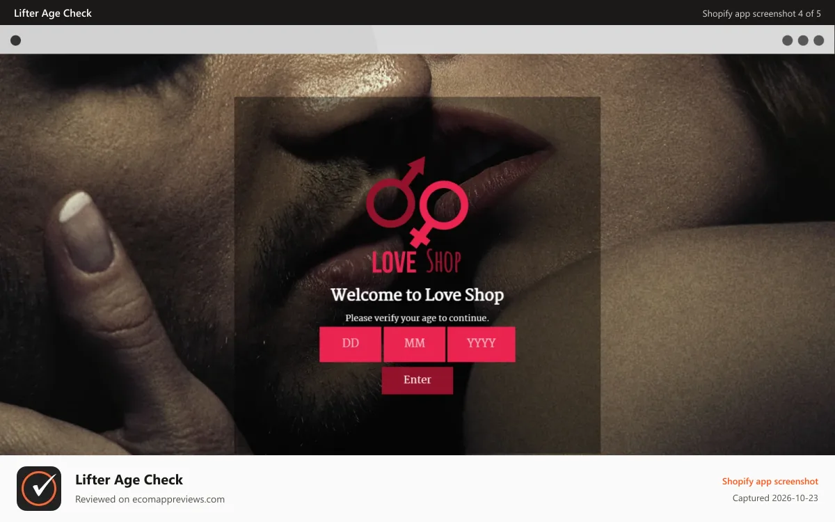 Lifter Age Check Shopify app screenshot: Age Check Desktop 4