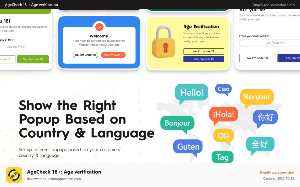 AgeCheck 18+: Age verification Shopify app screenshot: Multi country & language support