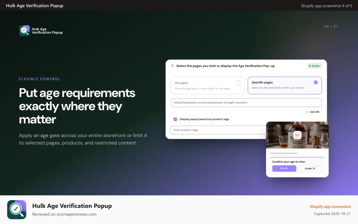 Hulk Age Verification Popup Shopify app screenshot: Multiple design customizations are available.