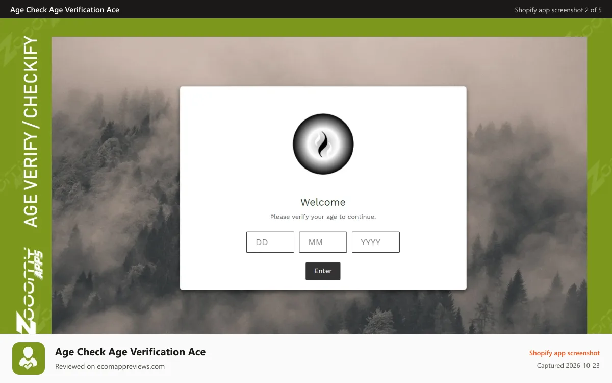 Age Check Age Verification Ace Shopify app screenshot: Zooomy Age Verification
