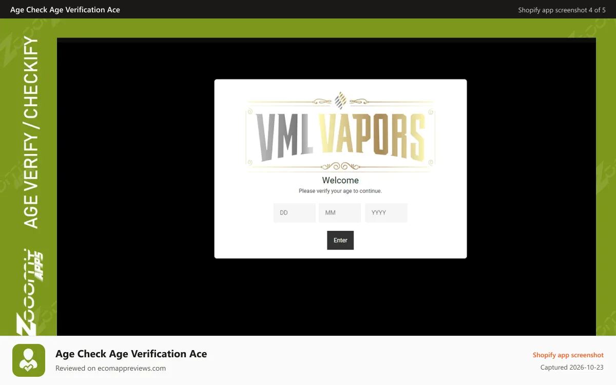 Age Check Age Verification Ace Shopify app screenshot: Zooomy Age Verification