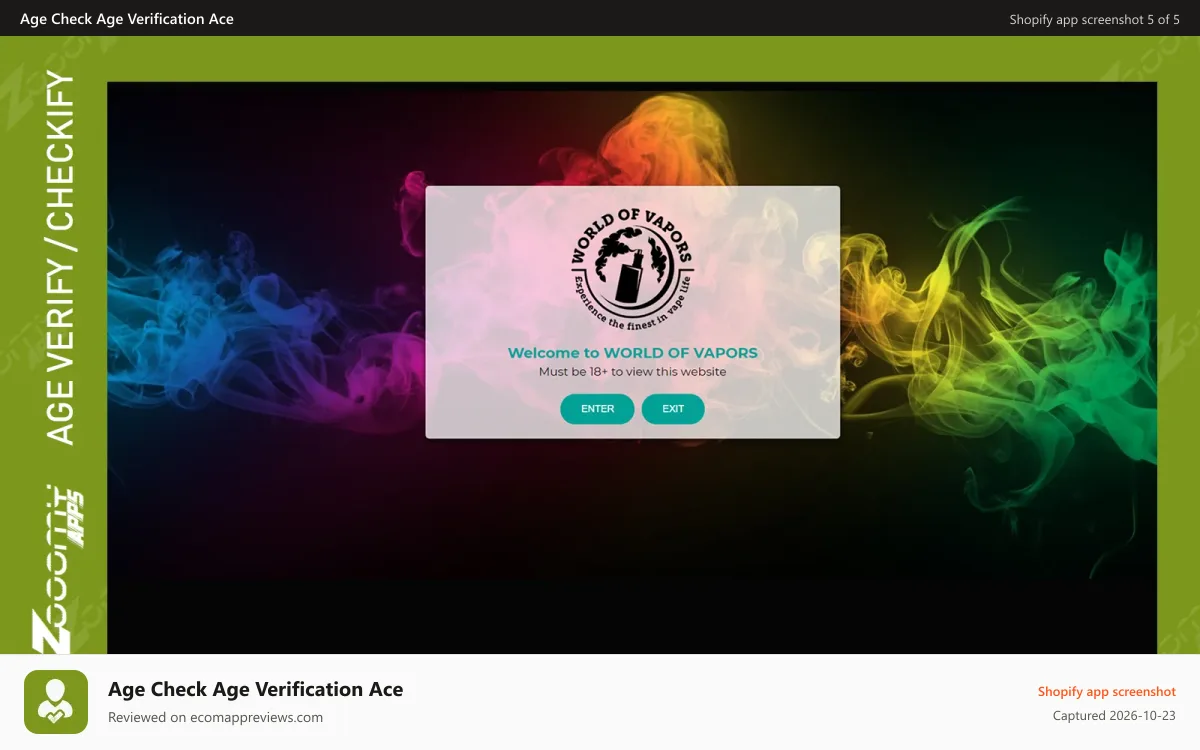 Age Check Age Verification Ace Shopify app screenshot: Zooomy Age Verification
