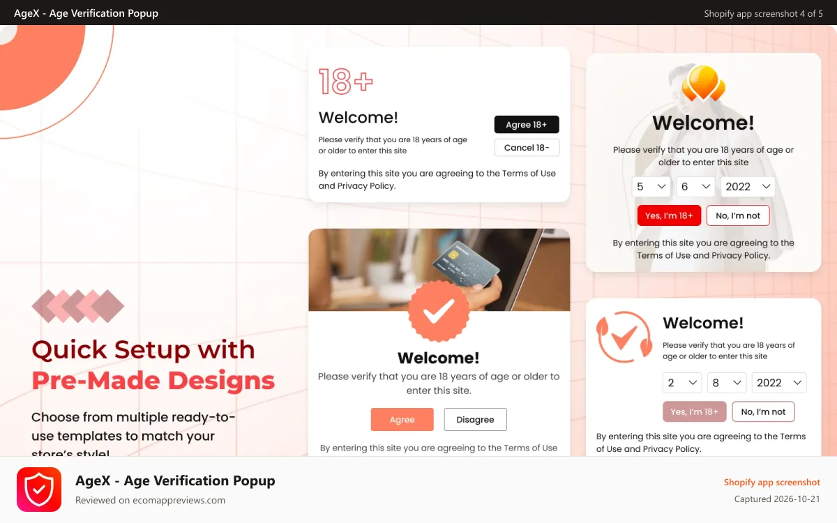 AgeX ‑ Age Verification Popup Shopify app screenshot: Country based age rules for alcohol and vape
