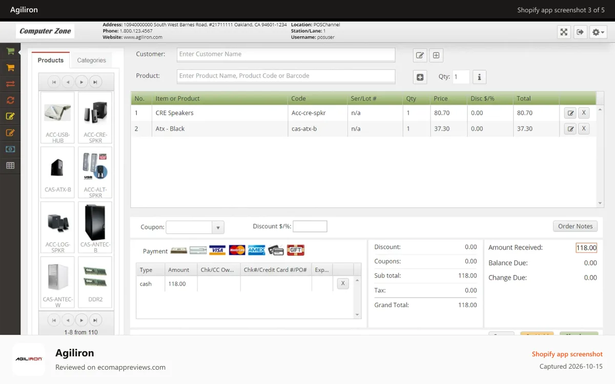 Agiliron Shopify app screenshot: Point of Sale