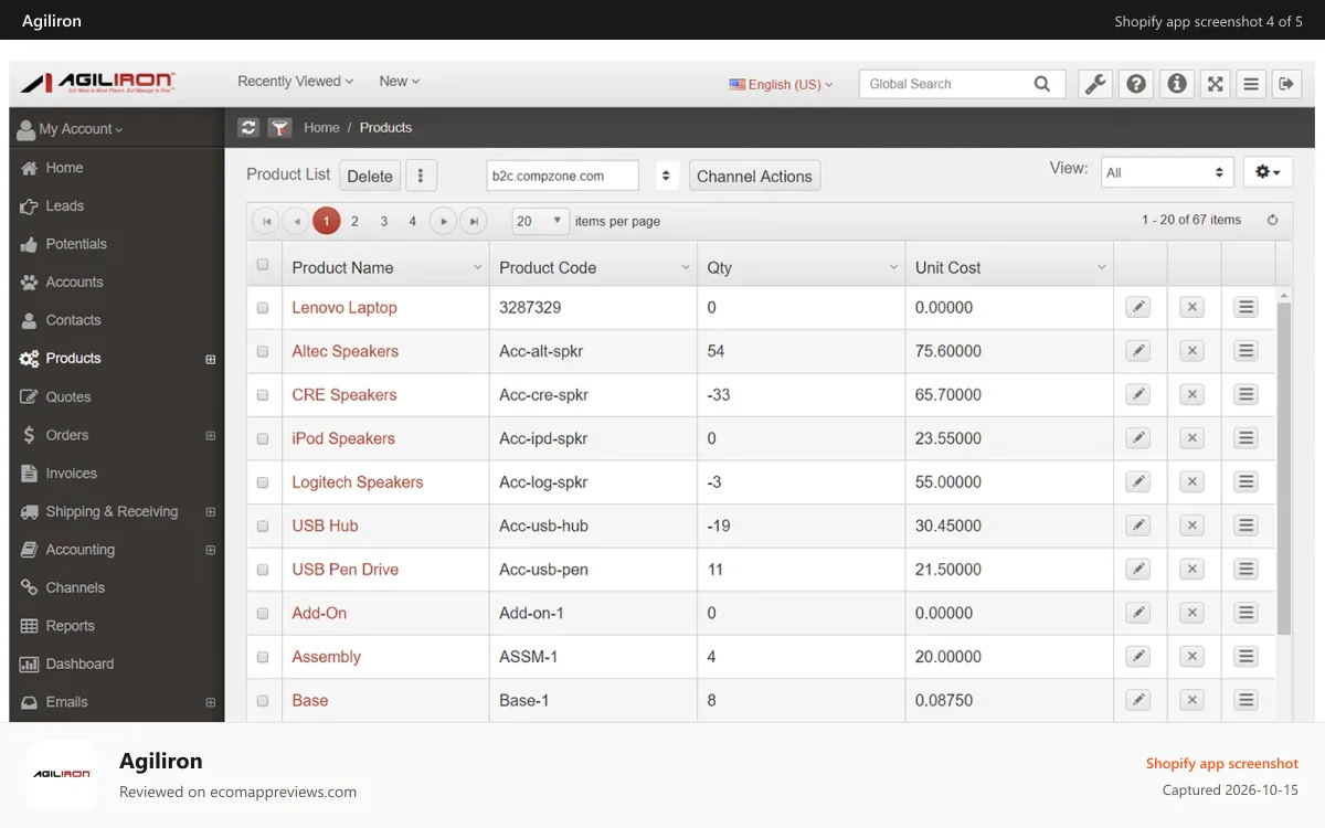Agiliron Shopify app screenshot: BackOffice Products Catalog