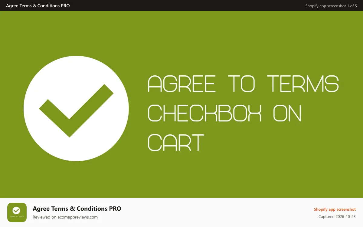 Agree Terms & Conditions PRO Shopify app screenshot: Agree to terms