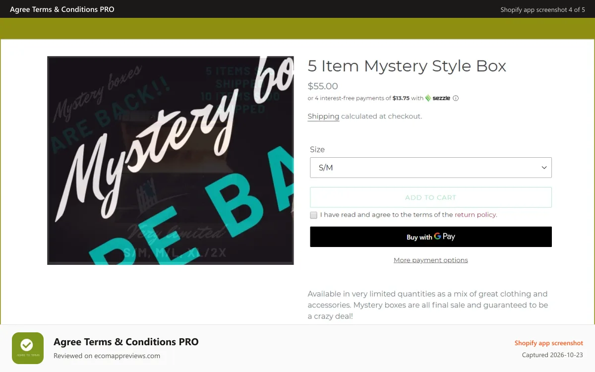 Agree Terms & Conditions PRO Shopify app screenshot: Zooomy Agree terms